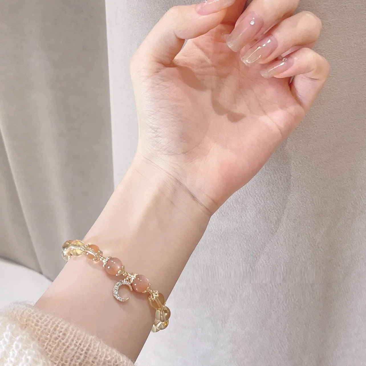 Chinese-style crystal bracelet with moonstone design and 14K gilded electroplating