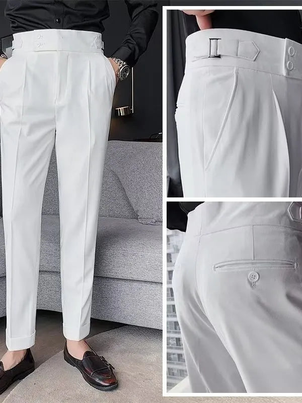 Autumn retro style high waist straight-leg casual trousers in a solid colour.