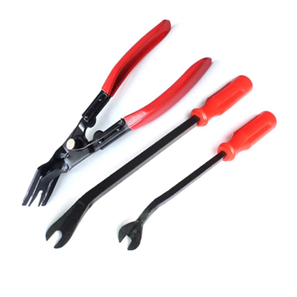 Red handle steel clip driver for General Motors door panel nailing, weighing 203g