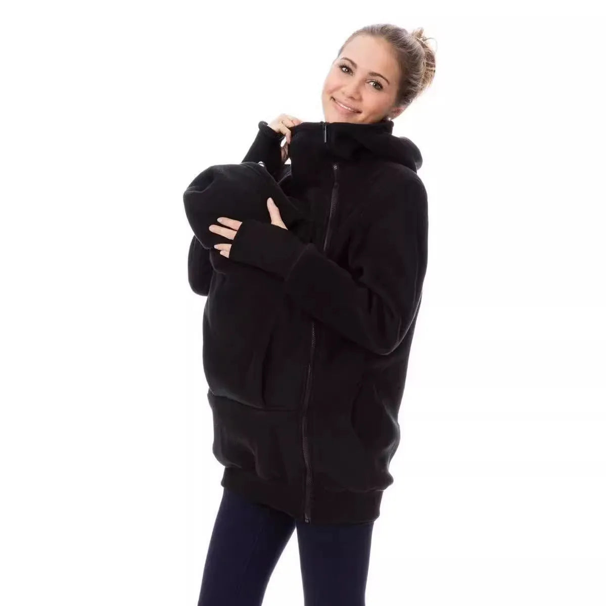 Red women's loose polar fleece sweater with long sleeves for autumn winter wear