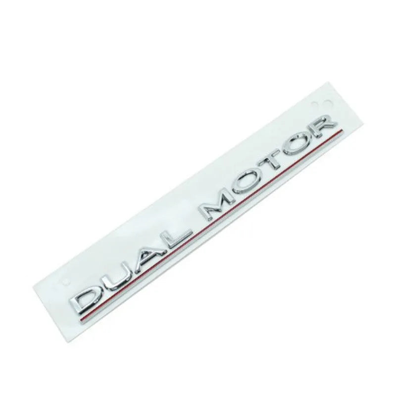 Model 3 car sticker showing 19cm by 3cm ABS plastic construction with double motor bumper design