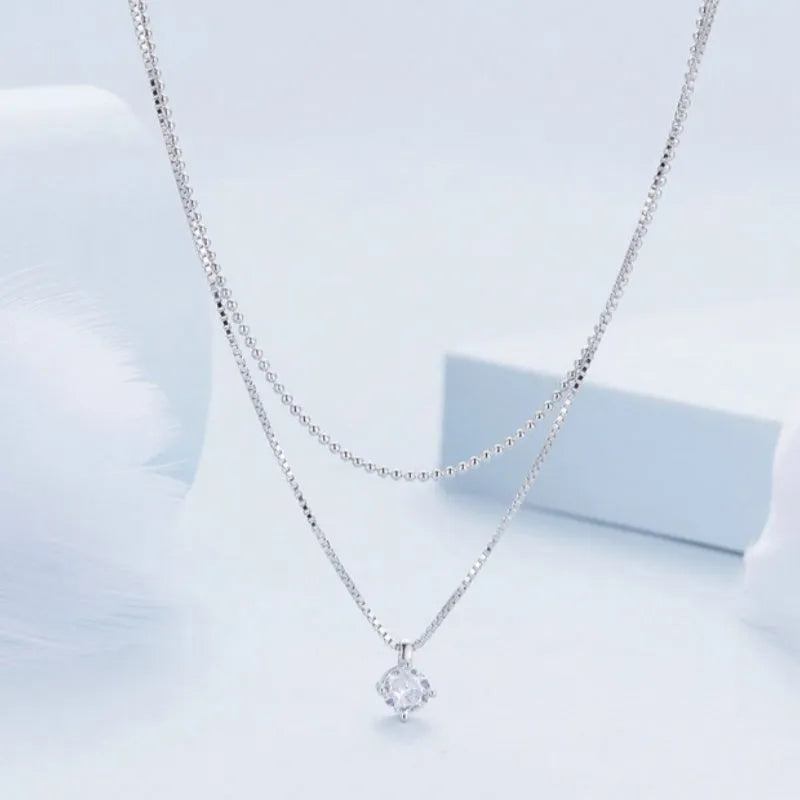 S925 sterling silver double-layer necklace with pearl chain design and adjustable length