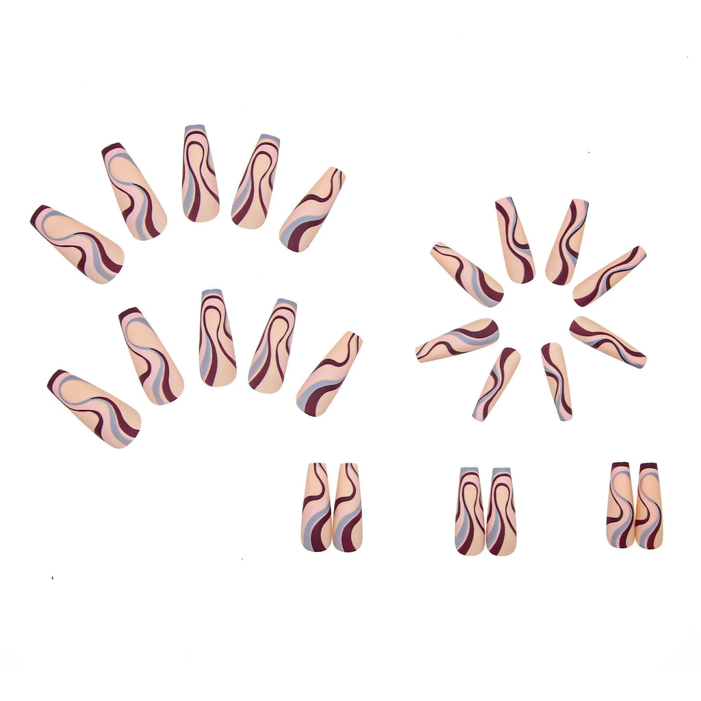 Ballet W067 Wave Line design nail stickers and jelly glue sachets on pink background