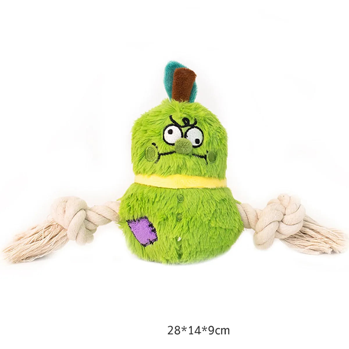 Green and purple interactive dog plush rope knot tug toy with bite-resistant texture