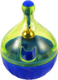 Tumbler-shaped pet treat dispenser ball for dogs and cats measuring 14x10x10cm