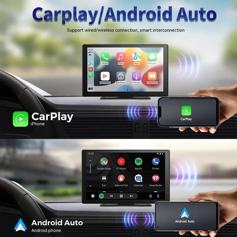 9-inch CarPlay driving recorder dash camera with dual lens for front and rear vehicle recording