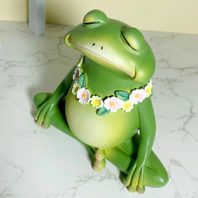 Magic Yoga Frog ornament showing 12cm height and RDW123 colour on shelf