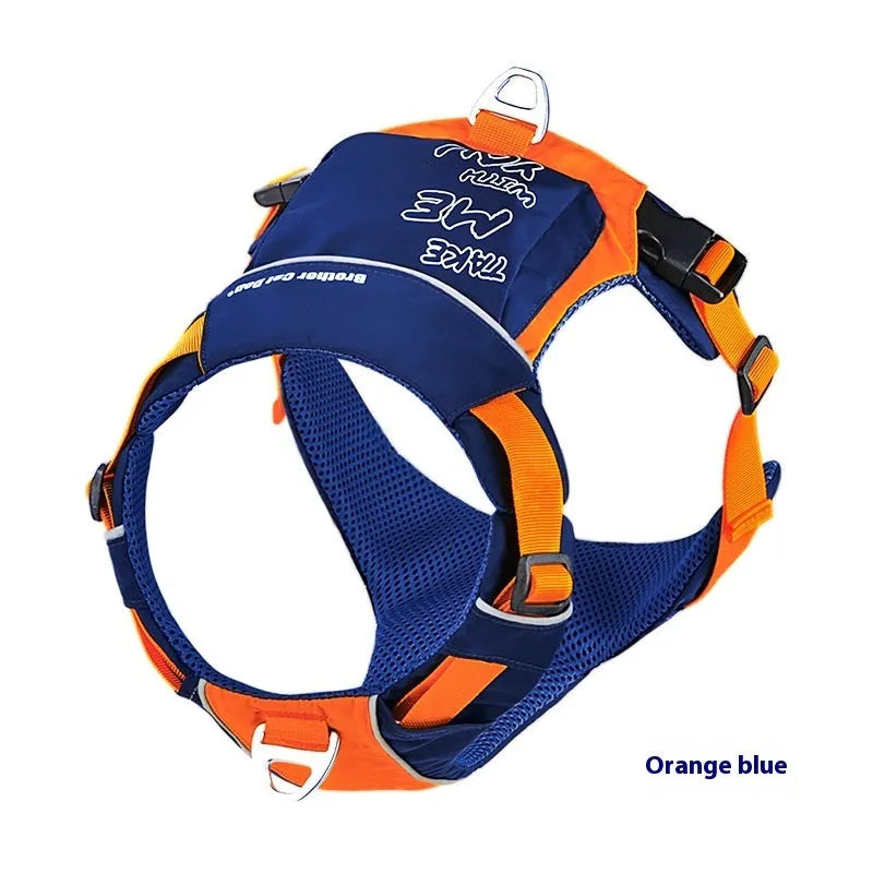 Nylon dog chest strap vest harness in orange-blue colour with adjustable rope design