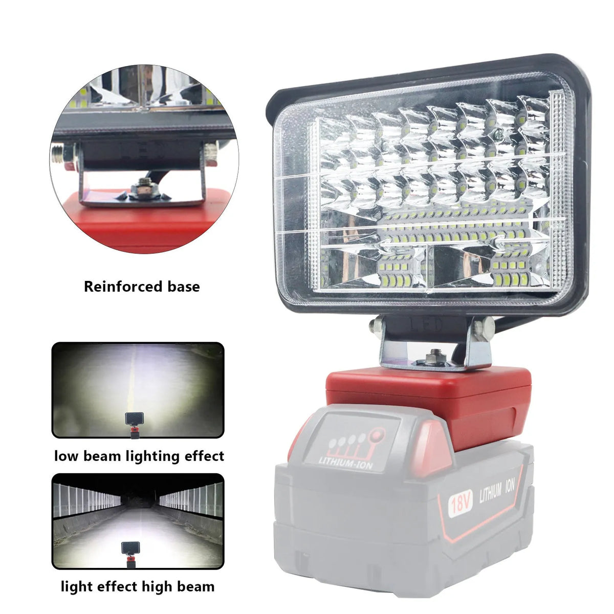 Outdoor camping engineering light for Milwaukee Mivoch battery with dual USB fast charging and ABS base, 3-8 inch