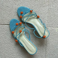 Cyan genuine leather lace-up high-heeled sandals with open toe and thin straps