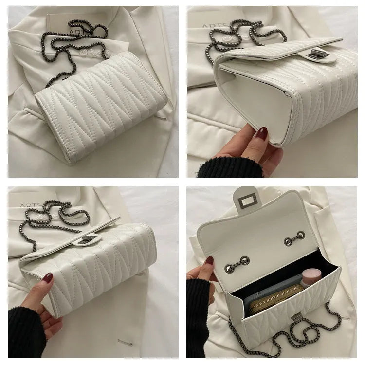 Retro textured diamond small bag in horizontal square shape measuring 21x14x7 cm with slit pocket and sewing line details