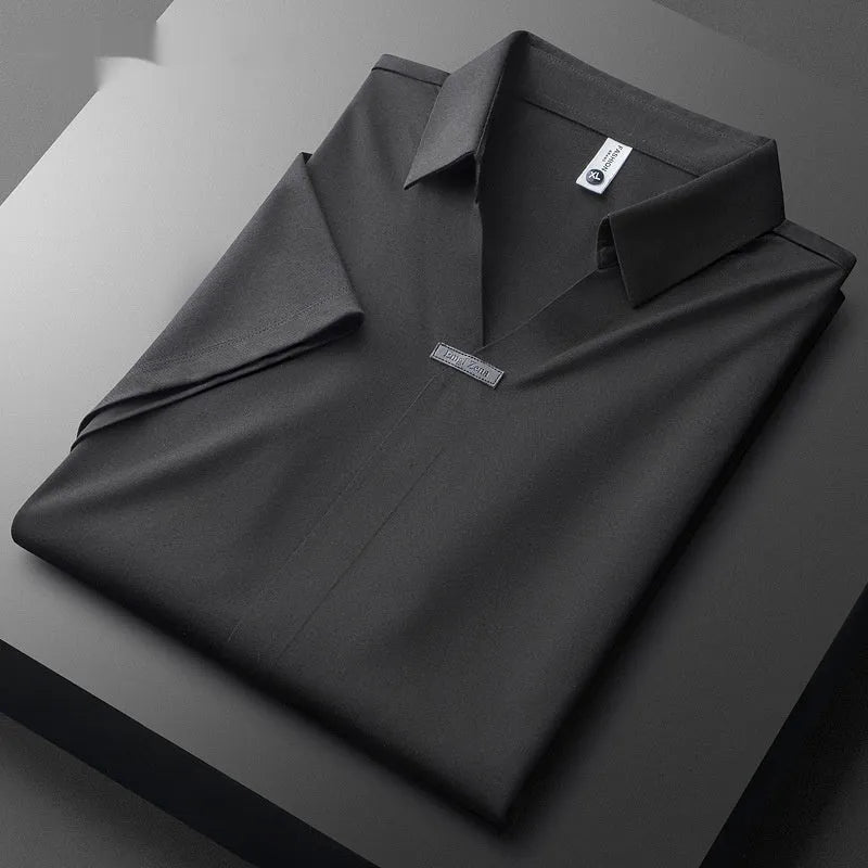Men's lapel polo short-sleeved t-shirt in cotton blend fabric available in white, brown, and black colours