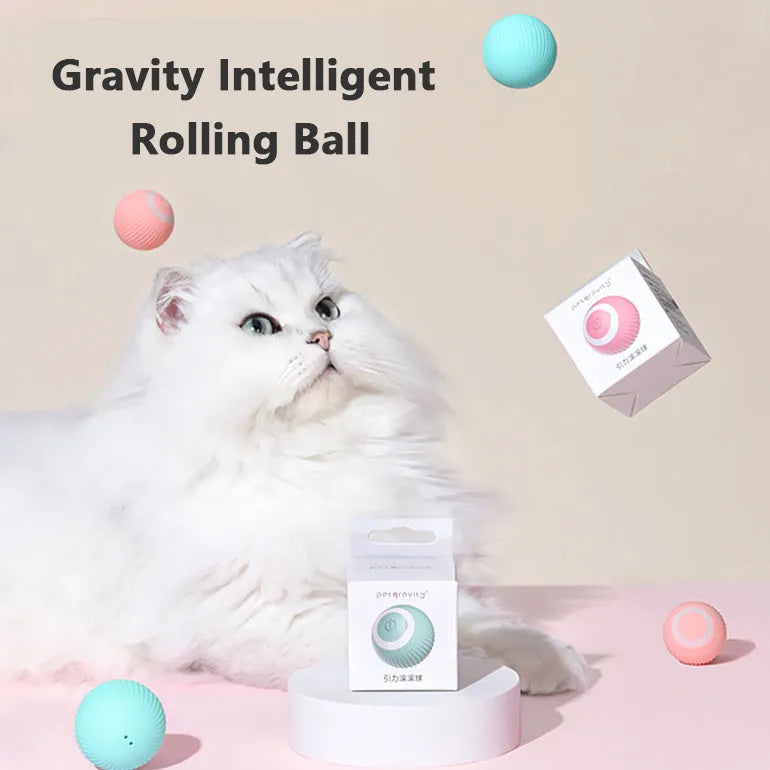 Green automatic rolling ball cat toy with a 43mm ball on a hard floor