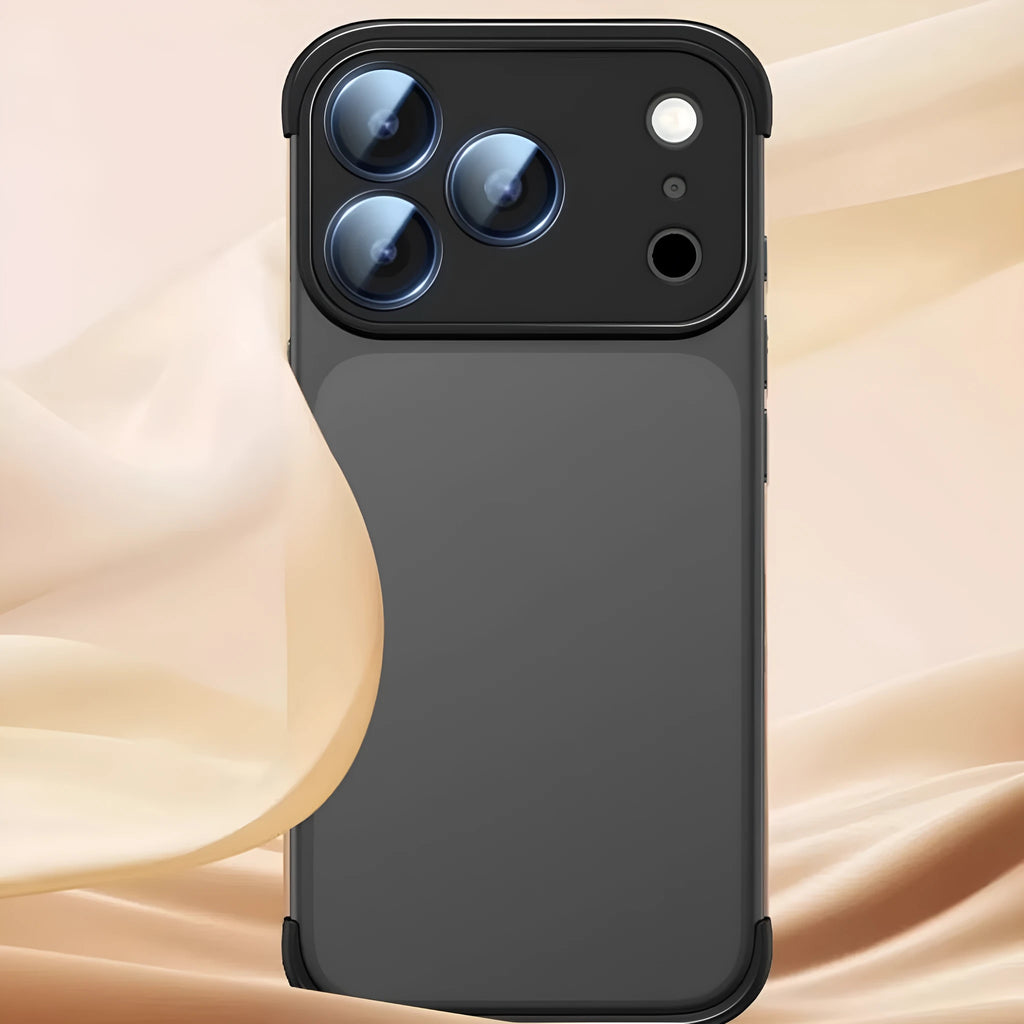 Transparent iPhone 17 phone case in black, orange, gray and desert colour
