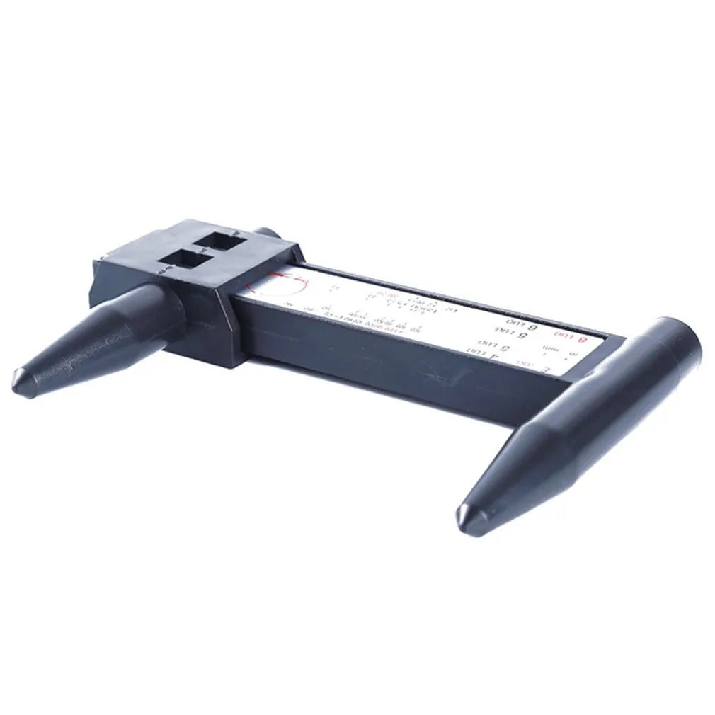 Electronic digital caliper hole distance measuring tool showing digital display with 180mm range for wheel hub measurements