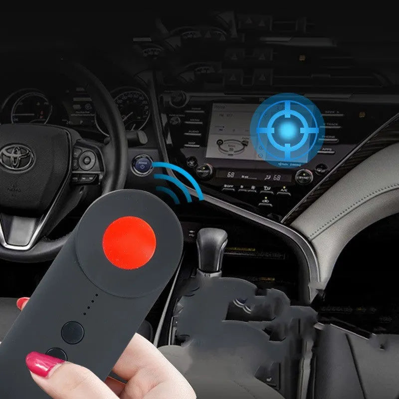 Black anti-car GPS detector measuring 93.8mm with signal and camera detection capabilities