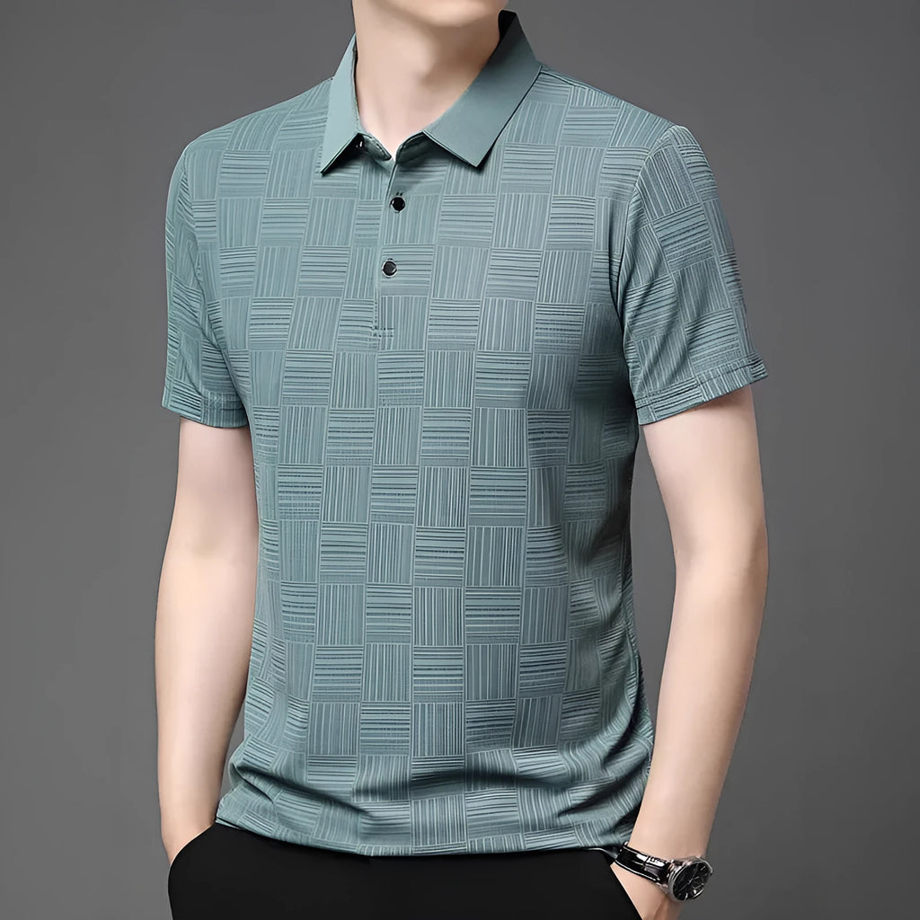 Men's slim fit lapel t-shirt in chemical fibre blend polyester fabric available in five colours
