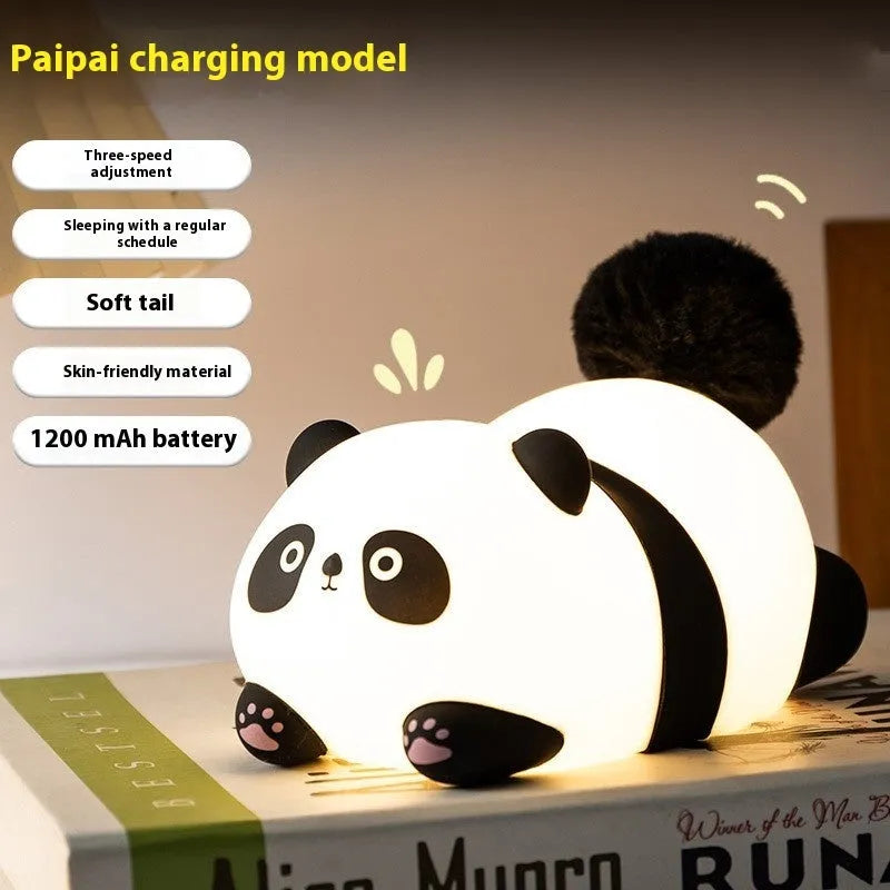 Plush panda night light, 125×80×80mm cartoon desktop ornament with built-in 1200mAh battery