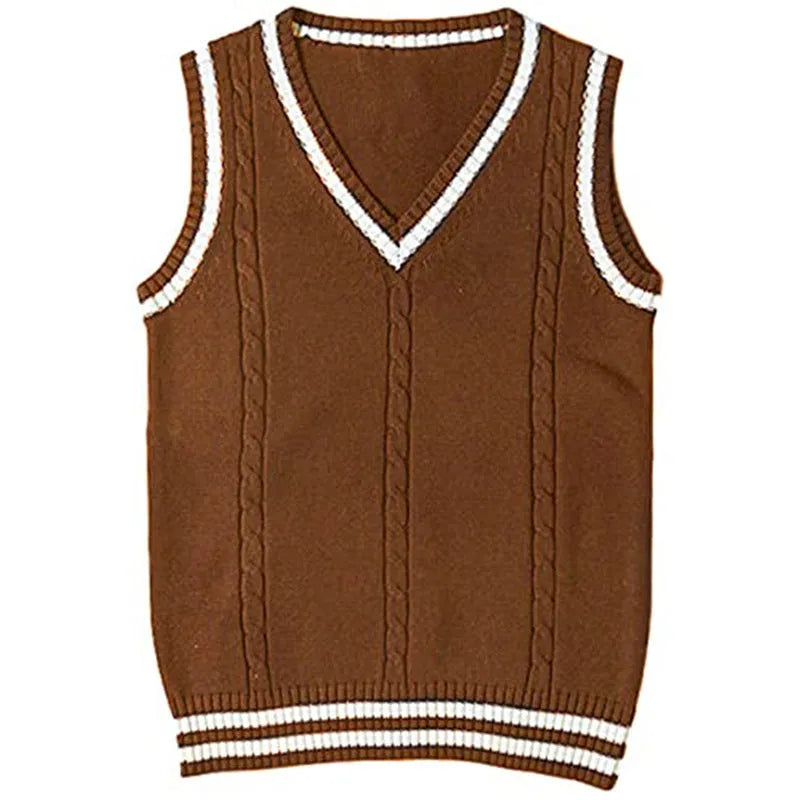 Women's V-neck striped stitching knitted sweater in slim fit with 50cm length