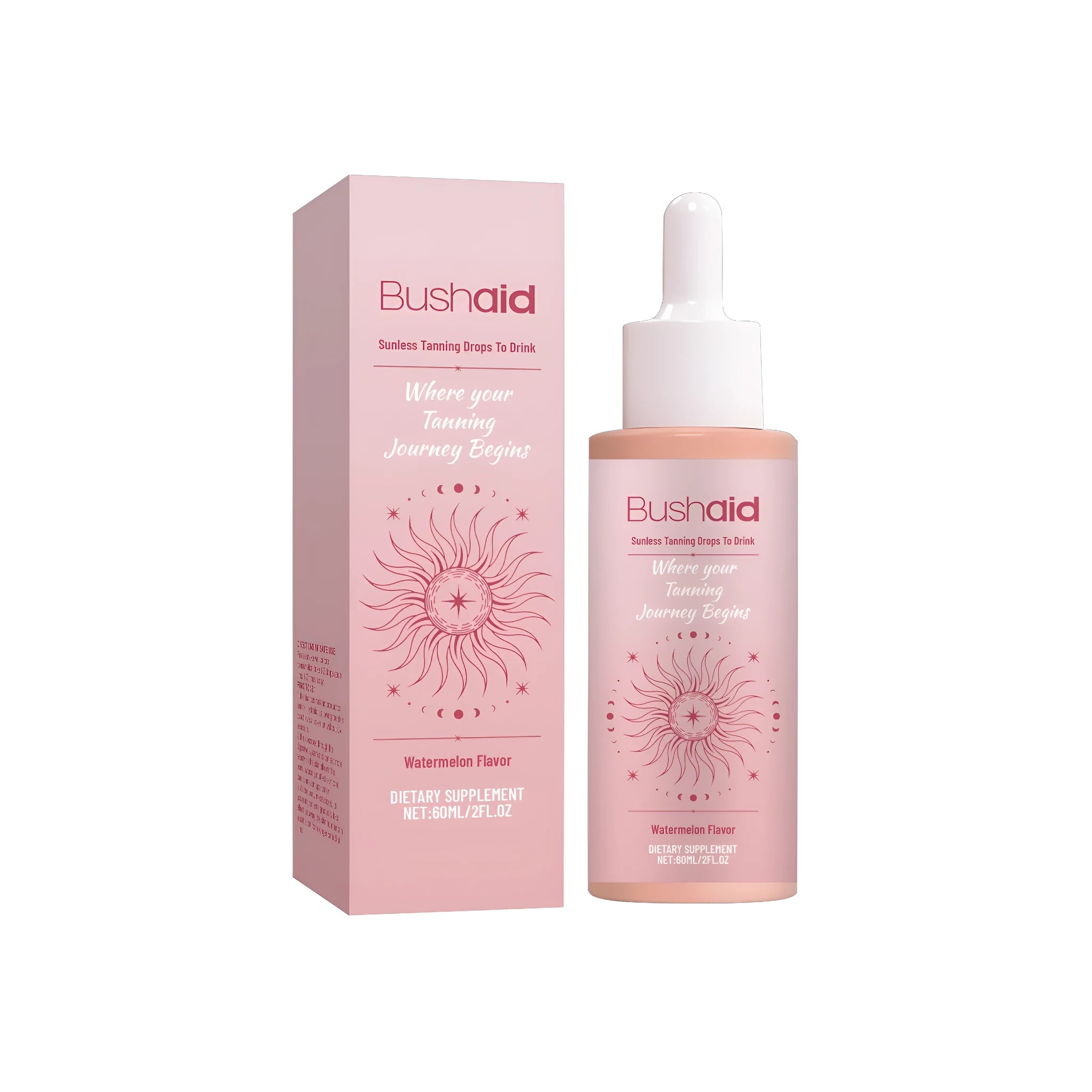 60ml bottle of sunless tanning drops with dropper containing botanical extracts