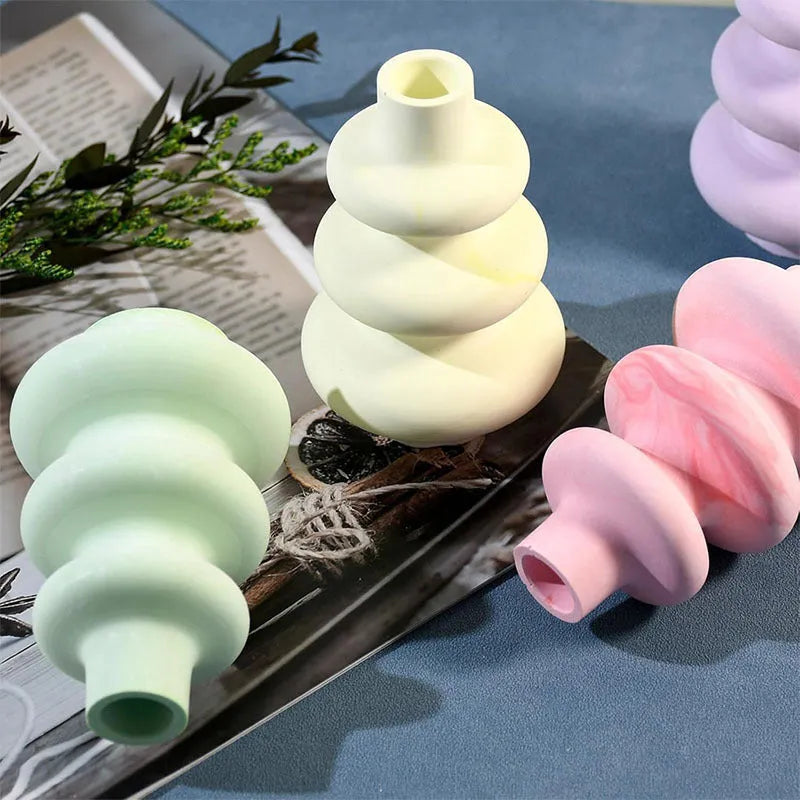 Three layer circle vase silicone mold showing irregular geometric design for creating decorative ornaments