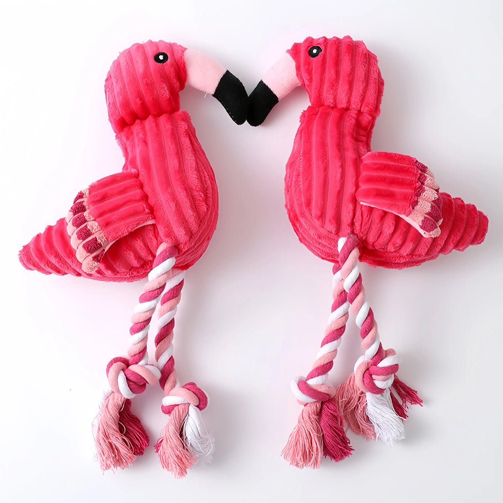 Pink animal-shaped corduroy dog toy with squeaker for bite-resistant play