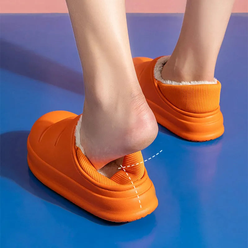 EVA couple cotton slippers in green with non-slip soles and plush lining, heel height 1.5-3.5cm