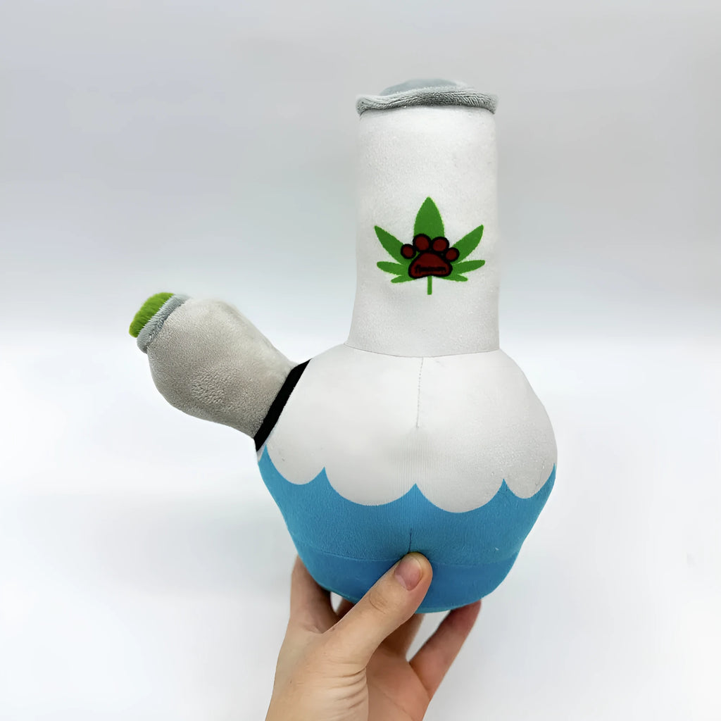 24cm plush dog toy shaped like a kettle with colourful printed picture style pattern
