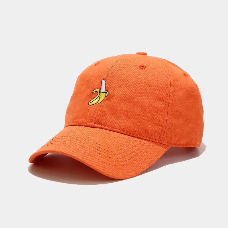 Adjustable baseball cap with banana embroidery in various colours