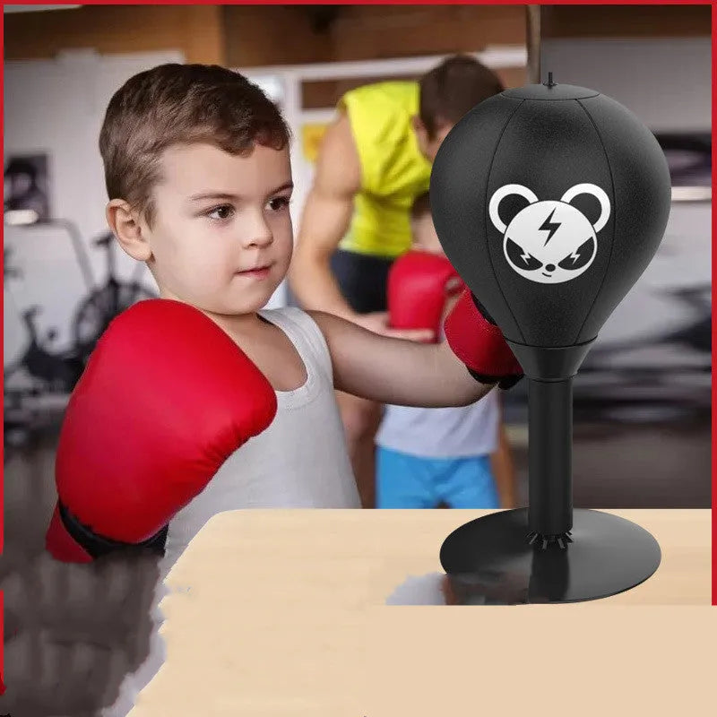 Tabletop boxing speed ball with 12cm inflatable sphere on suction cup base for office stress relief