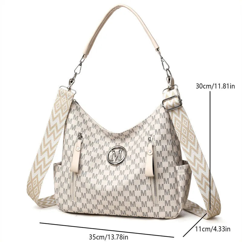 Retro printed PU shoulder messenger bag with sandwich pockets and adjustable straps