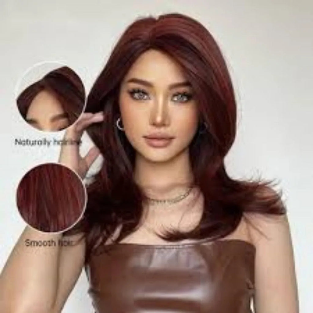 Mid-length synthetic wig with gradient colour and long curly style with bangs