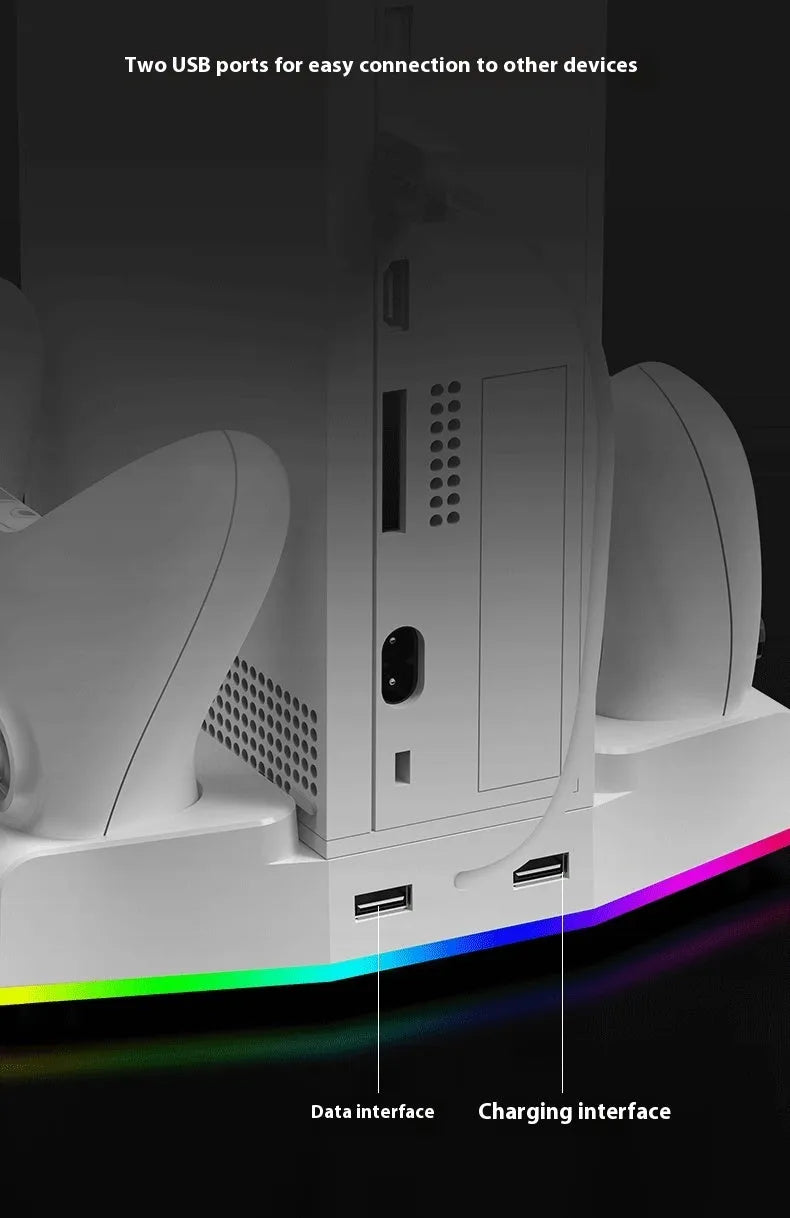 Xbox Series S multi-function charging cooler pad with fan, earphone hook, colourful light, ABS, black or white