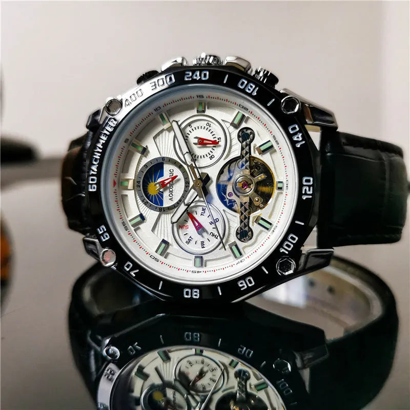 Men's automatic mechanical watch with metal case in various colour options showing 12mm thickness profile