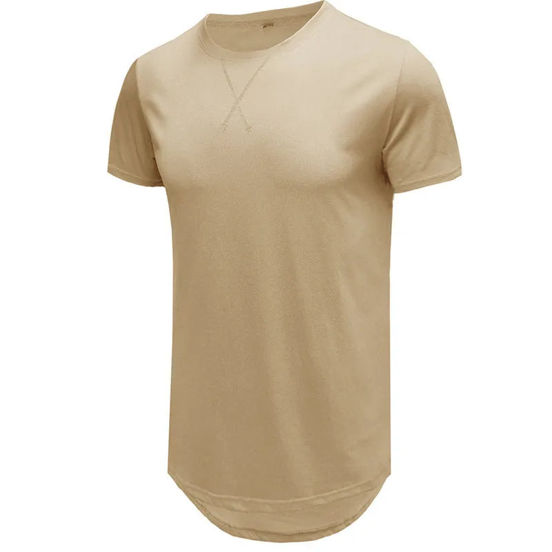 Men's slim fit cotton short-sleeved t-shirt in Army Green, shown on a model.