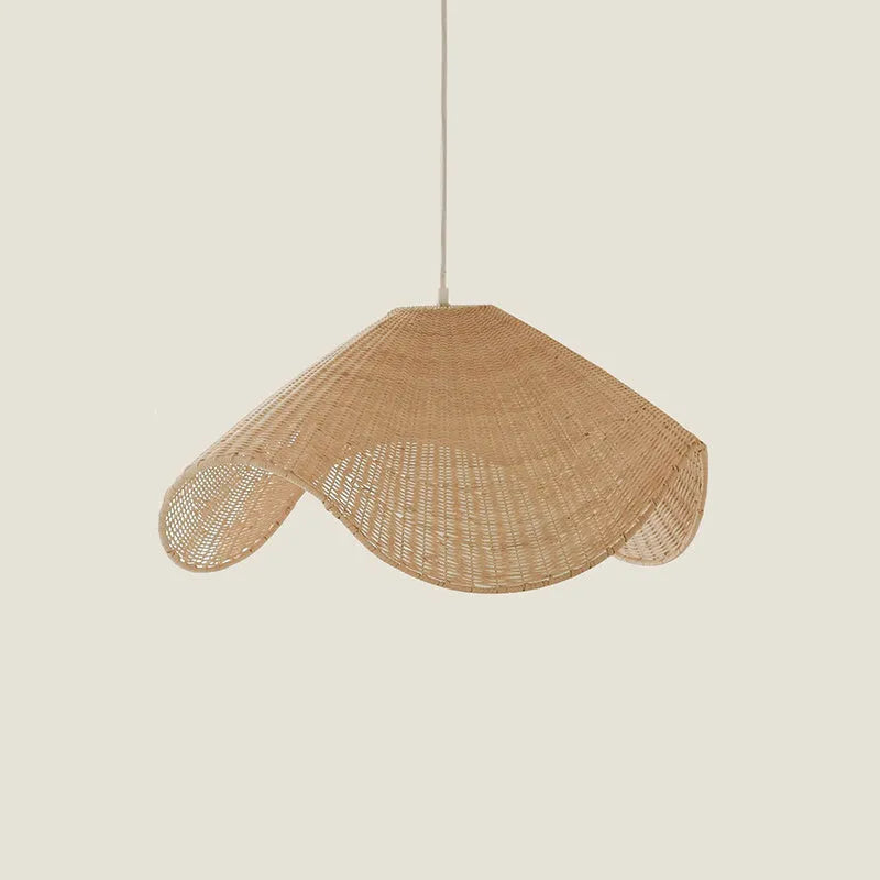 Handmade natural rattan and willow chandelier with warm LED light in three size options.