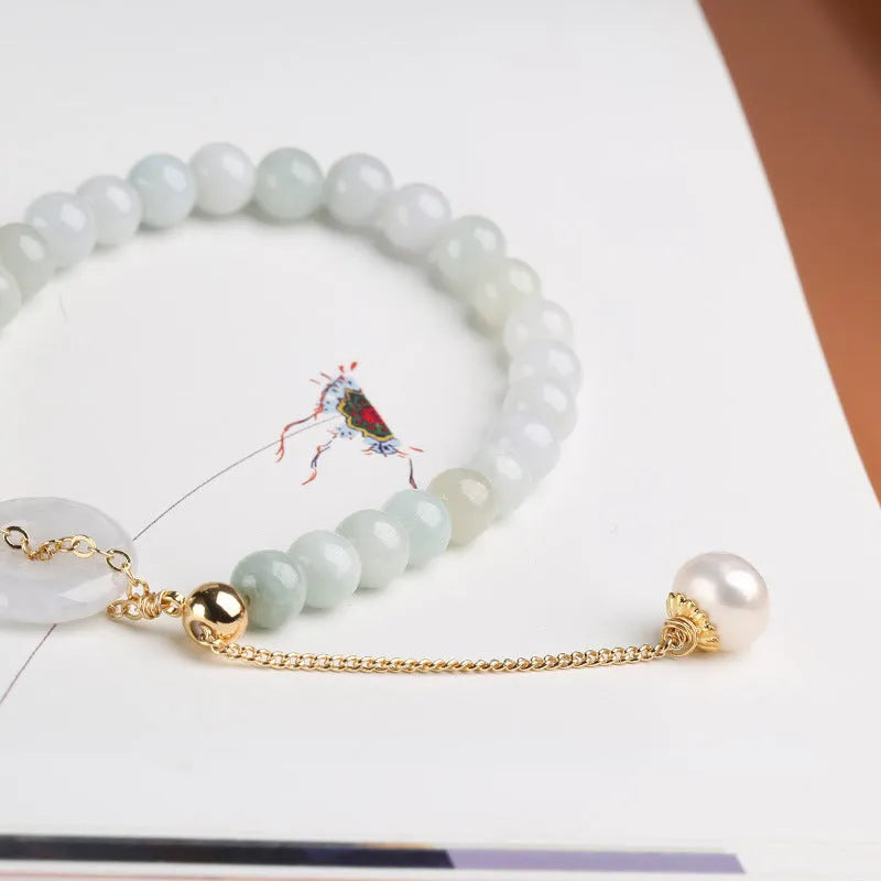 Handcrafted jade peace buckle bracelet with geometry design, round pendant, and national style elements