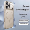 Orange frosted tempered glass phone case with magnetic feature for iPhone protection.