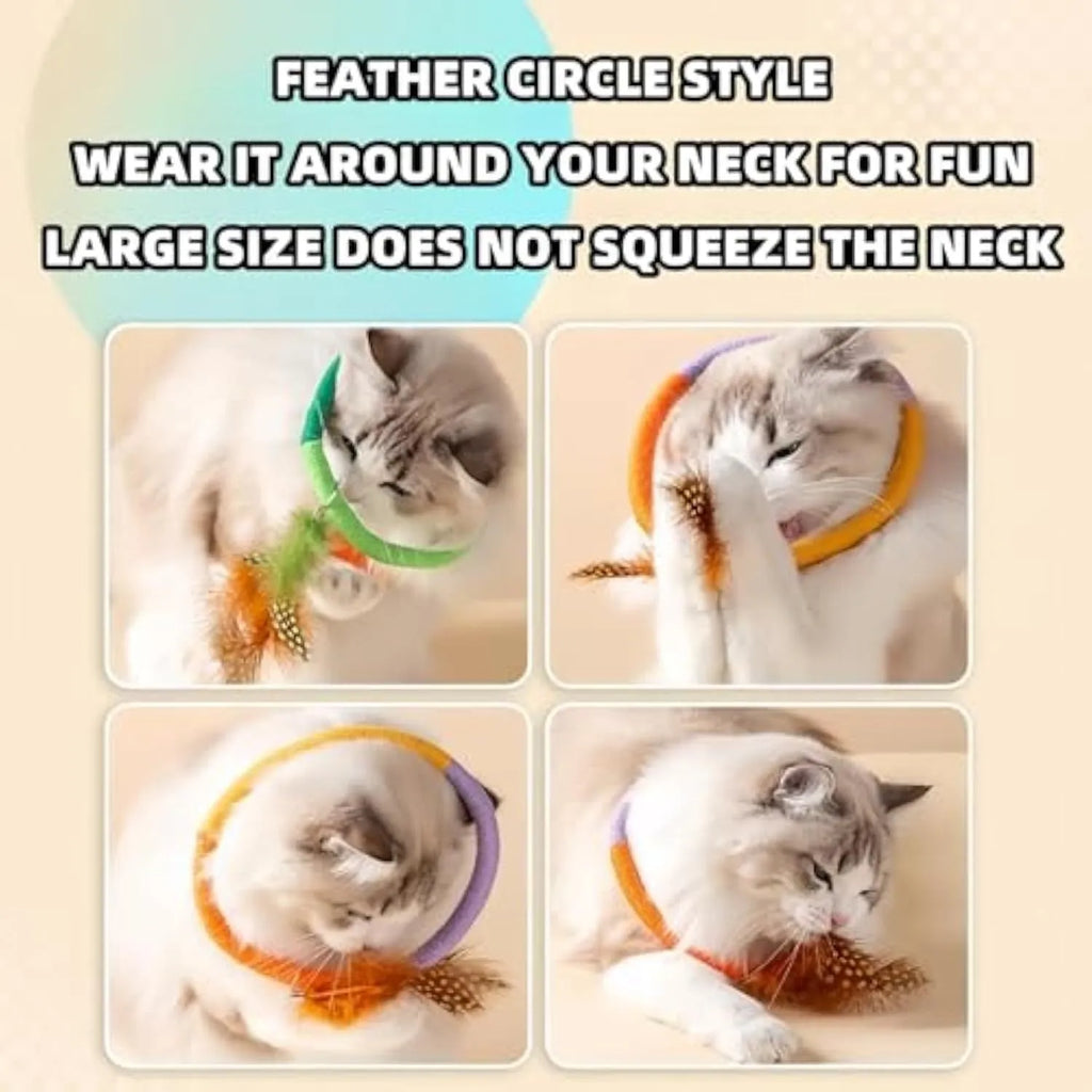 Green cotton rope circular cat toy with feathers and catnip for safe chewing and interactive play