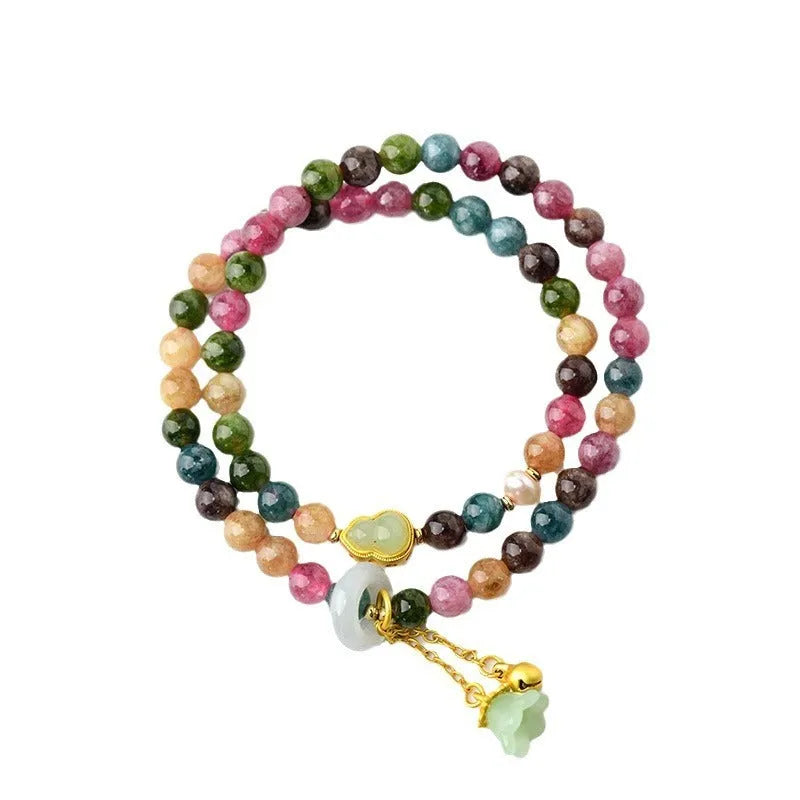 Natural chalcedony double circle bracelet with geometric beads in C118 colour.