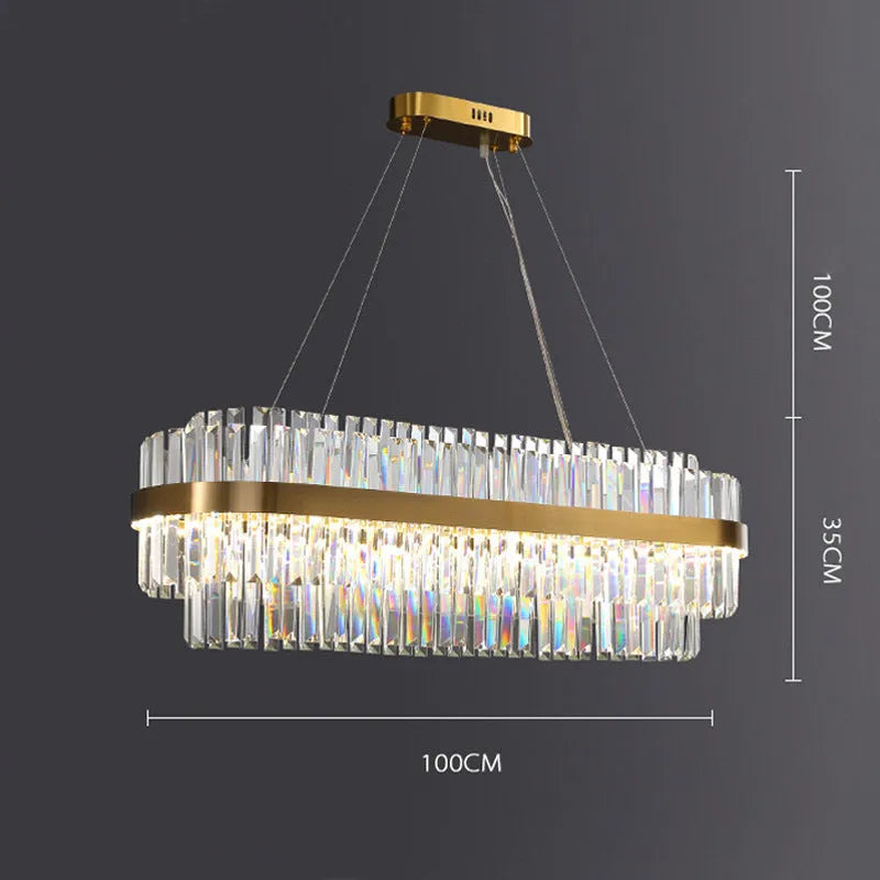 Stainless steel crystal chandelier ceiling light with adjustable height and three-colour LED lighting