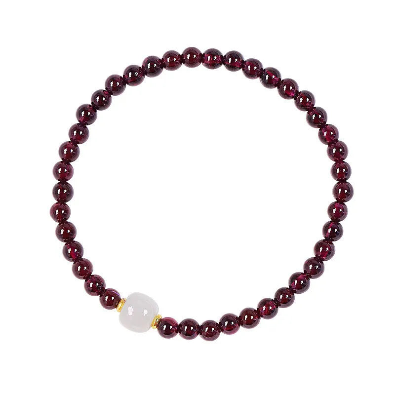 Natural garnet women's bracelet with U-shaped design in 4mm or 6mm polished beads