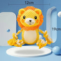 Two plush squeaky dog toys showing lion and monkey designs for medium to large breed dogs