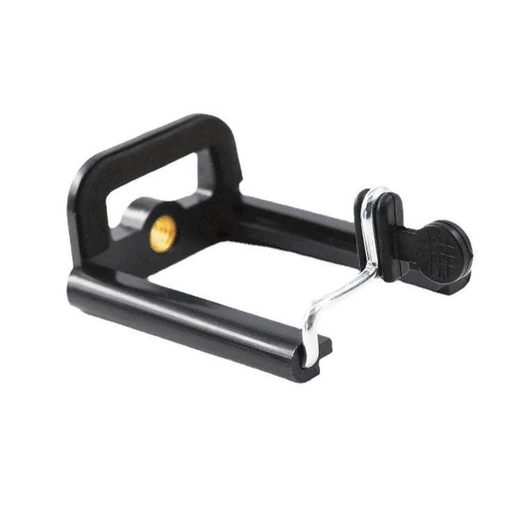 Black plastic U mobile phone clip bracket showing dimensions 8cm x 5cm x 3cm for universal phone attachment