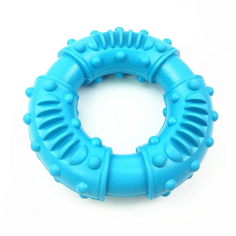 Blue dog fetching stick toy with hollow centre, measuring 13x13x4cm and 266g, for safe chew and fetch play