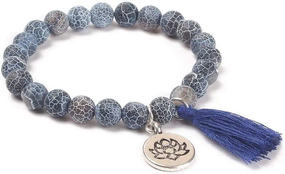 6cm alloy bracelet with natural stone elements in volcanic, tiger eye, or pine wood variations