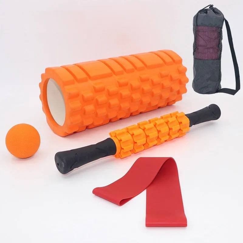Black fitness foam roller with 33cm massage bar set for health massage and muscle relief