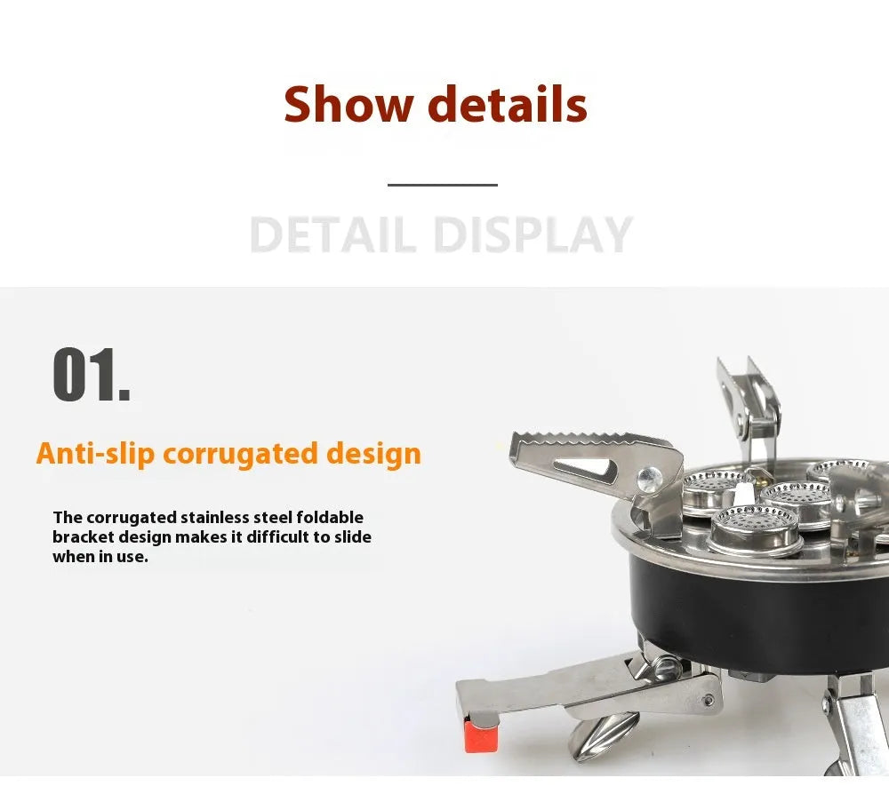 Silver foldable stainless steel split stove with 100cm hose, packed size 155x125mm