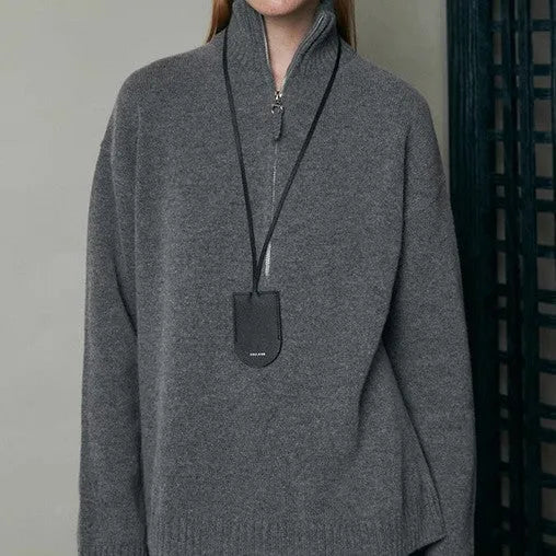 Loose lapels top bandage dress in black or mountain rain grey with long sleeves and wool fabric