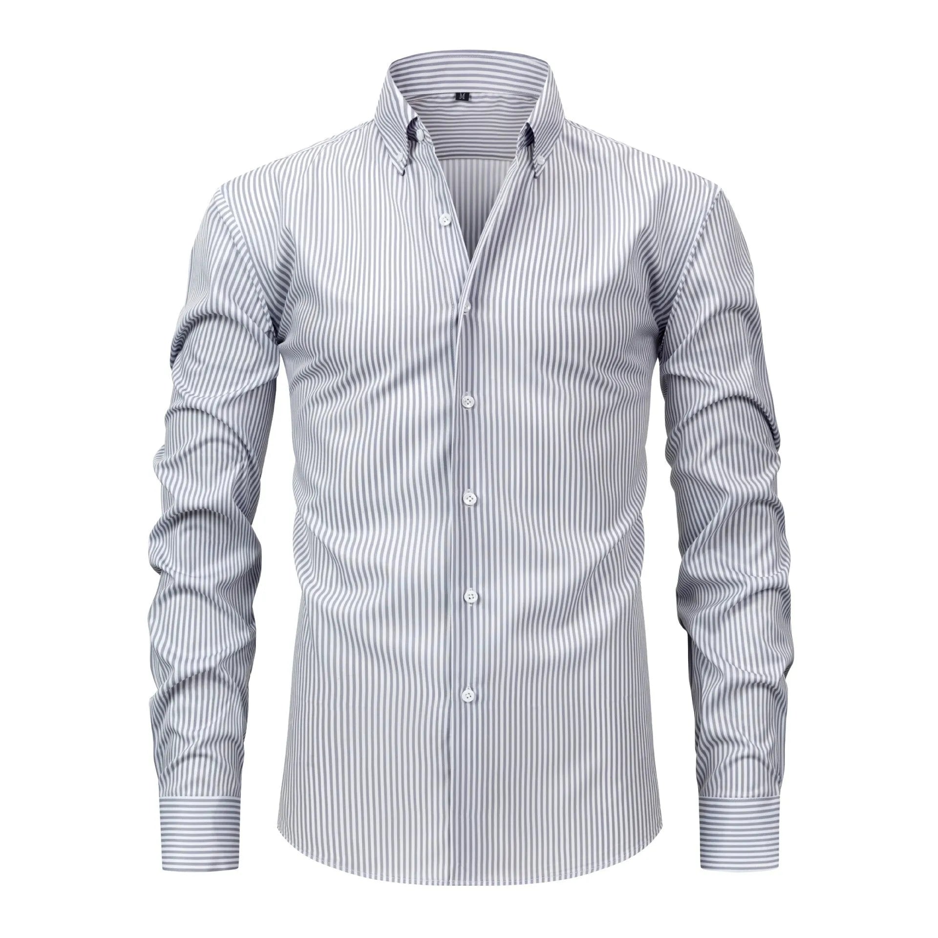 Men's non-ironing striped long-sleeved shirt with lapel collar in various colours and sizes